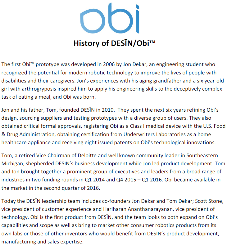 History of DESIN and Obi